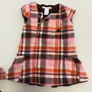 Janie and Jack cropped sleeve brown & pink fall top w buttons 6-12 months festiv
